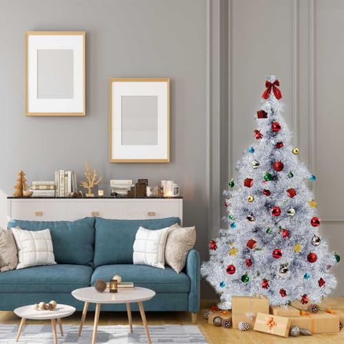 Silver Artificial Christmas Tree 6ft Tinsel Holiday Tree with 550 Tips - Indoor & Outdoor Decor