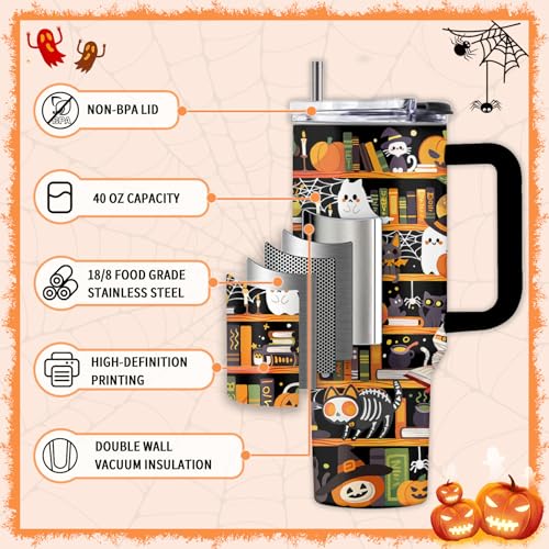 Halloween Book Lovers 40oz Stainless Steel Tumbler with Handle & Straw