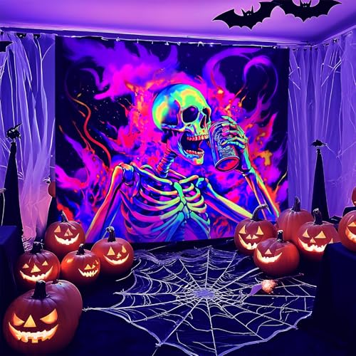 Halloween Blacklight Tapestry - UV Reactive Wall Decor 79" x 59" - Variation C