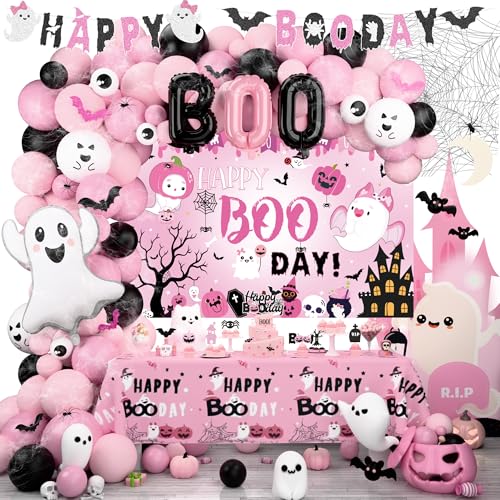 Pink Halloween Party Decorations Kit with Balloons, Banner & Backdrop