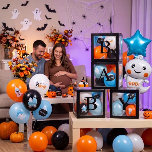 Halloween Baby Shower Decoration Set with Balloons & Ghost Foil Balloon - Blue / Ghost