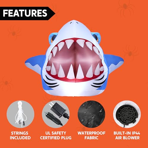 Halloween Inflatable Shark Decor with LED Lights for Car Yard & Outdoor Trick-or-Treating