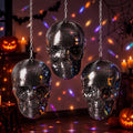 Disco Halloween Skull Decor Set - Black Hanging Mirror Mosaic Ornaments, 6.9 x 4.3 Inches, 3 Pack