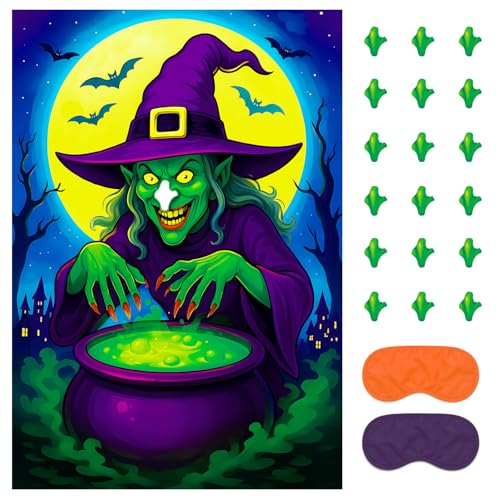 Halloween Party Pin the Witch Game Set with Poster & Stickers