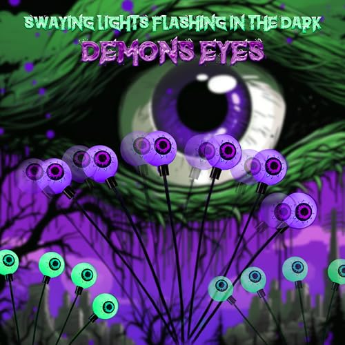 Eyeball Halloween Outdoor Solar Lights 4 Pack Waterproof Green Purple Scary Decor