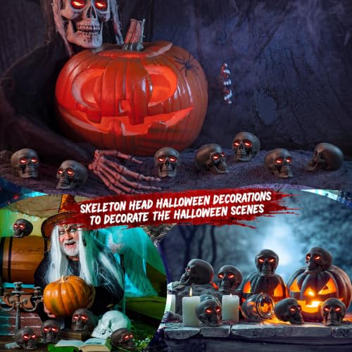 Halloween Skull Decorations - Black Plastic Skeleton Heads, 50 Pack, Mini & Realistic