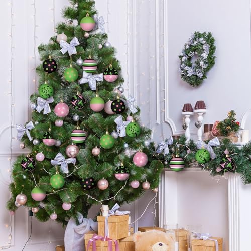 24 Pcs Witch Christmas Tree Ornaments - Pink & Green Holiday Baubles - Witch Themed Xmas Decor - Variation of THIS listing