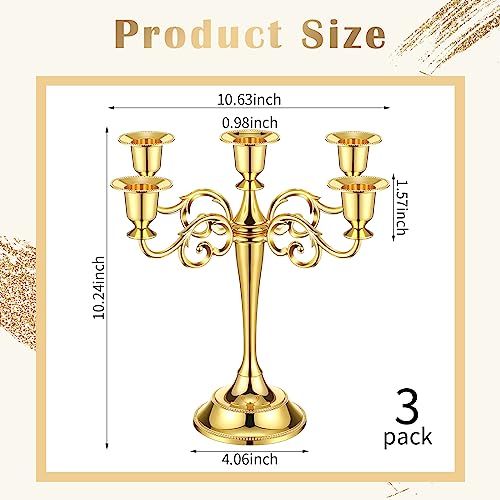 Gold 3-Piece 5-Arm Metal Candelabra - 10.24 Inch Tall Elegant Candle Holders