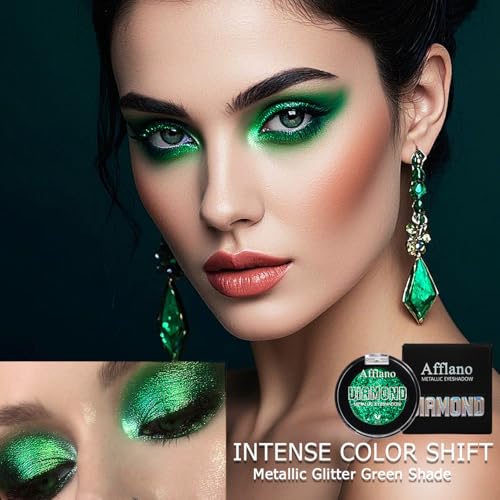 Green Glitter Eyeshadow Palette - Chrome Emerald 28H, Highly Pigmented Metallic Face Makeup