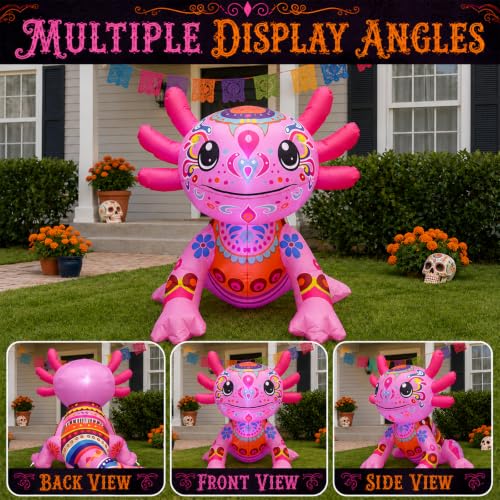 4FT Inflatable Halloween Axolotl Decor with LED Lights for Day of the Dead & Halloween