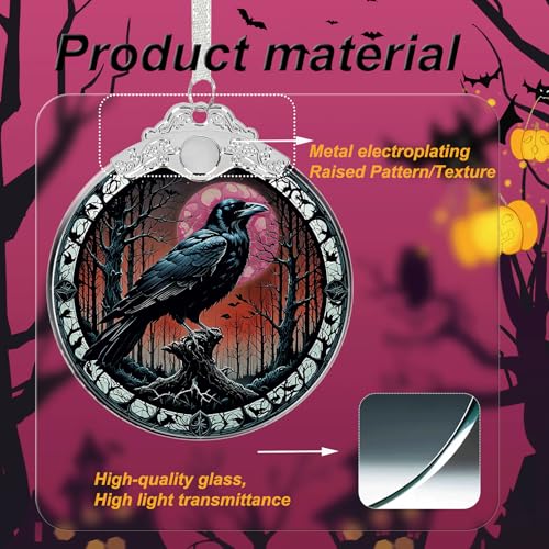 Crow Under Moonlight Holiday Ornament - Christmas & Halloween Glass Decoration - Gift Idea