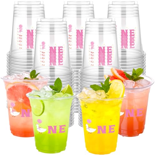 Goose Themed 12oz Plastic Cups - 100 Pack for 1st Birthday Party - Clear Disposable Drink Cups - Goose Variation