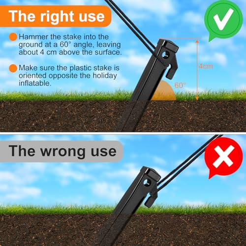 12-Pack Heavy Duty Inflatable Stakes Set with Ropes & Hooks for Outdoor Decorations - Black Plastic Tent Stakes
