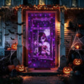 Purple Halloween Door Cover with Lights 37x81 Inch - 8 Modes, Weatherproof, Timer