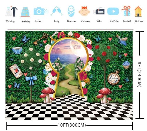 10x8FT Fairy Tale Castle Backdrop for Photography Kids Baby Shower Birthday Photo Props - Green Rabbit & Leaf Design
