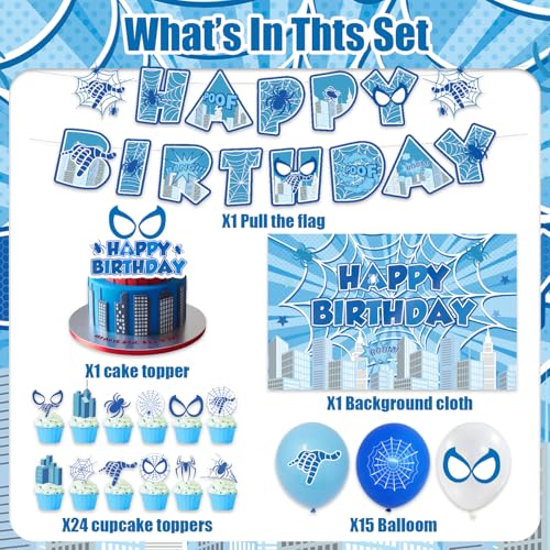 Spider Themed Birthday Party Decorations Set - Banners, Cake Toppers & Balloons