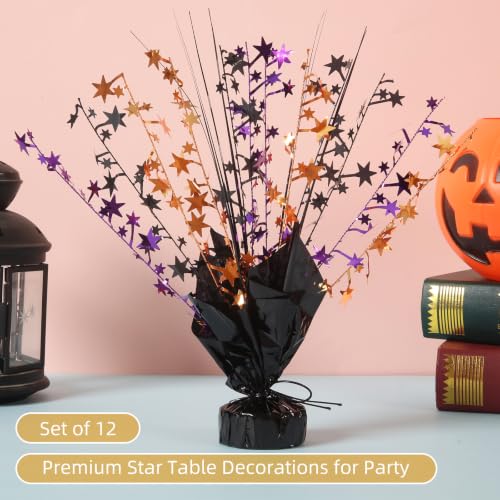 12 Pack Metallic Foil Star Centerpiece Spray - Black, Orange, Purple Party Decor