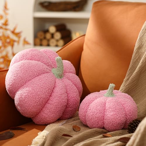 Pink Halloween Pumpkin Throw Pillow - 6x12 Inches Teddy Fleece Accent Cushion - Pack of 1