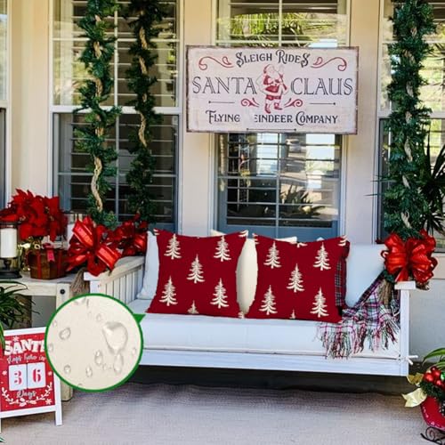 Christmas Pillow Covers 16x16 Inch Set of 2 Waterproof Tree Holiday Decor - Red Variation