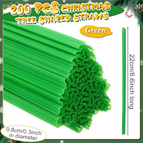 Christmas Tree-Shaped Disposable Plastic Drinking Straws - Bulk Pack of 200