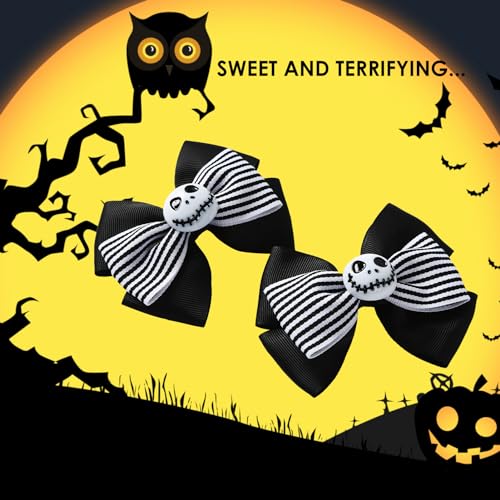 Nuolich Black & White Ghost Skull Hair Bow Clips - Halloween & Christmas Accessories