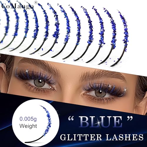 Glitter Lash Extensions Blue C-8-15mm Sparkle False Eyelashes Individual DIY 240pcs