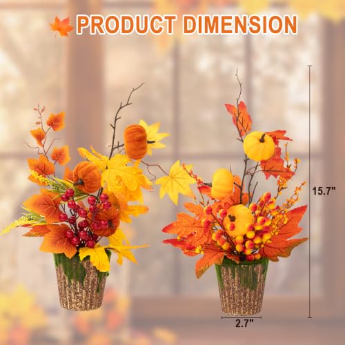 Artificial Pumpkin and Maple Leaf Fall Centerpieces Set - Orange and Red, 2 Pieces