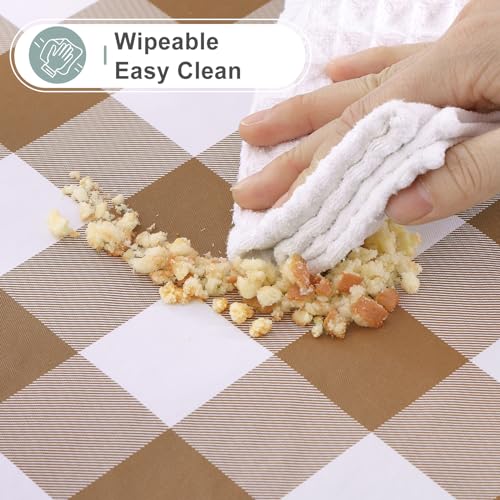 Misaya Waterproof Vinyl Rectangular Table Cloth 102x60 Inches Brown & White