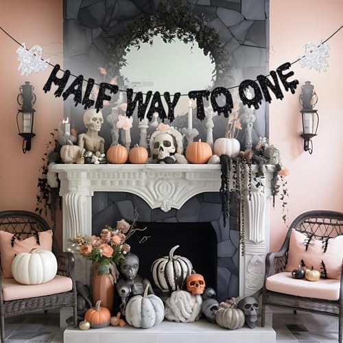 Half Way to One Banner Baby Birthday Decor - Halloween & Party Celebration
