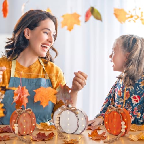Retro Lighted Fall Pumpkin Decor Set - 3 Pieces, 4.7 Inch