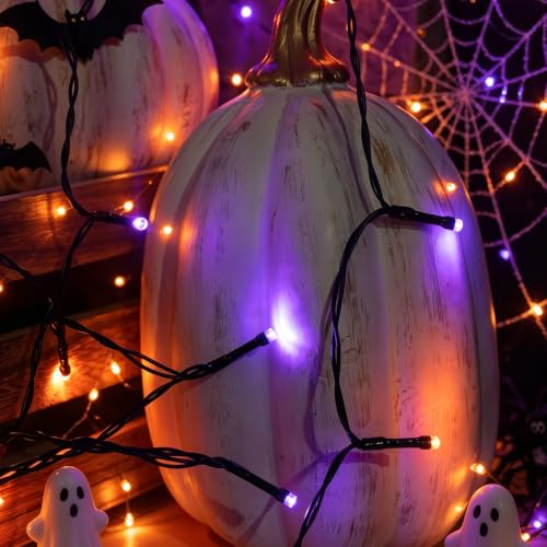 Halloween Purple and Orange String Lights - 4 Pack 16FT LED with 8 Modes & Timer