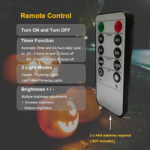 Halloween LED Pumpkin Lights 6 Pack with Remote & Timer - Orange, 2.6x1.5 Inches - Perfect for Pumpkins