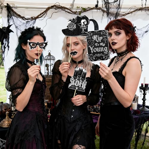 Gothic Style 30th Birthday Photo Booth Props - 20 Pack Dark Color Party Decorations