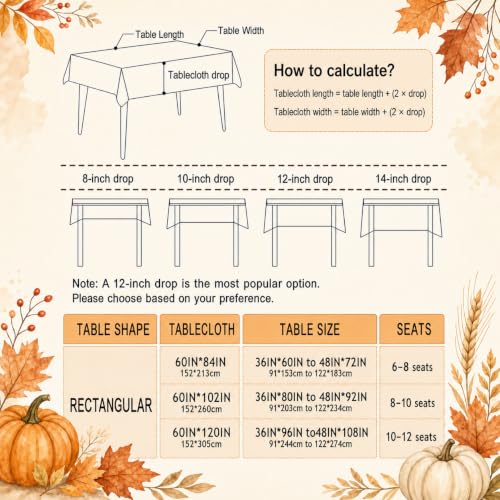 Autumn Leaves Border Fall Tablecloth 60 x 102 Inches - Water-Resistant Fabric