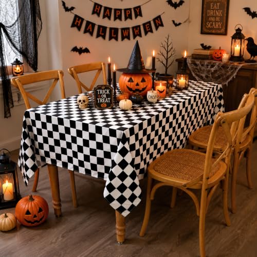 Black and White Checkered Tablecloth 57 x 84 Inch - Waterproof Gingham Dining Cover - Variation of THIS listing: Black / 84" x 57"