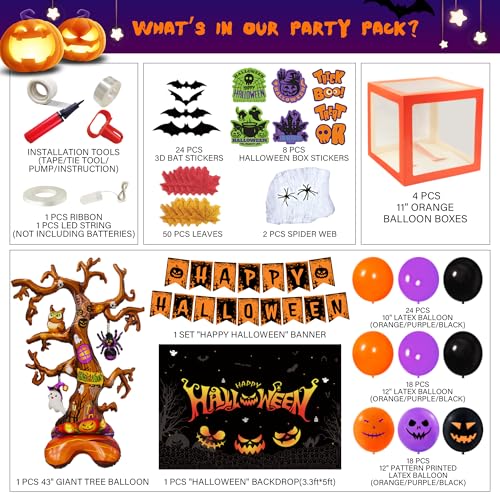 Halloween Party Decorations Kit - 157pcs Full Set with Giant Tree Balloon & Banners