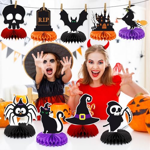 Black Halloween Table Decorations 10Pcs Spooky Honeycomb Centerpieces - Festive Party Decor
