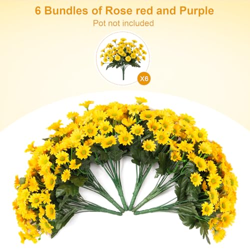 Artificial Daisy Flower Bundles - UV Resistant Faux Silk Fall Decor - Yellow, 6 Bundles