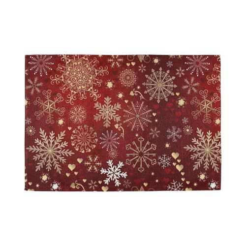 Christmas Placemats Set of 6 - Gold White Snowflakes Holiday Table Mats - Double Sided Burlap, 18x12 Inches - Variation of THIS listing