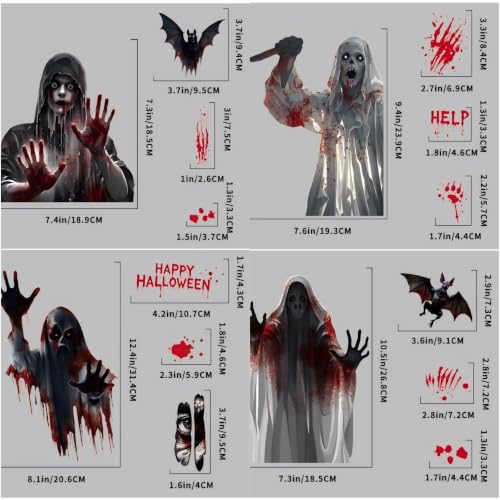 Halloween Window Clings Ghost Bat Witch Decorations - Reusable Static Vinyl Stickers - 8 Piece Set with Variations 1