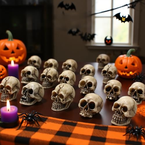Halloween Mini Skull Set - 40 Realistic Resin Skeleton Heads for Decor