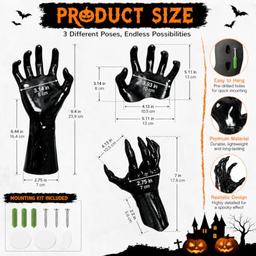 Gothic Reaching Horror Hands Wall Decor Set - Creepy Halloween Home Accent