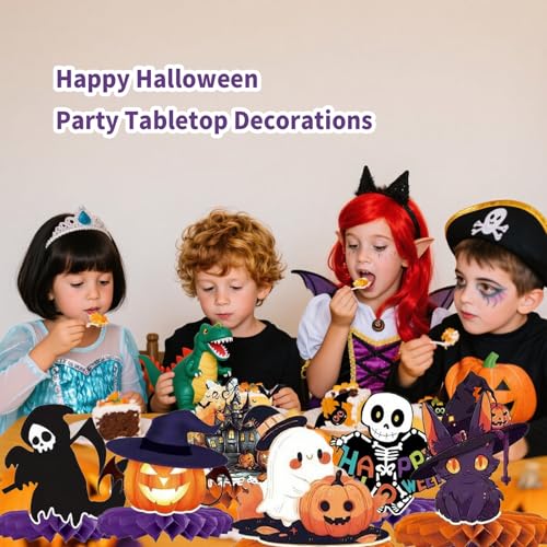 Halloween Honeycomb Centerpieces Set of 9 for Tables - Ghost, Pumpkin, Skull, Cat - Reusable Party Decor