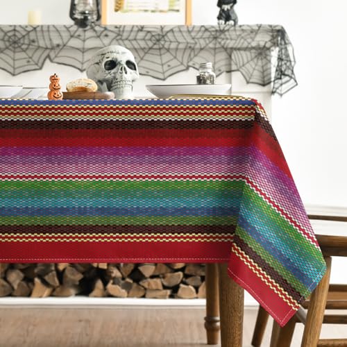 Rectangular Halloween Cinco De Mayo Fiesta Colorful Stripes Tablecloth 60x84 Red