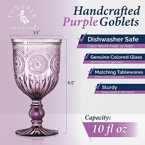 Purple Wine Glasses Set of 6 Vintage Hobnail Goblets 10 oz - Handcrafted