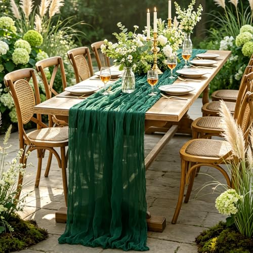 Emerald Green Christmas Table Runner 10ft Cheesecloth Rustic Holiday Decor - 3Pcs