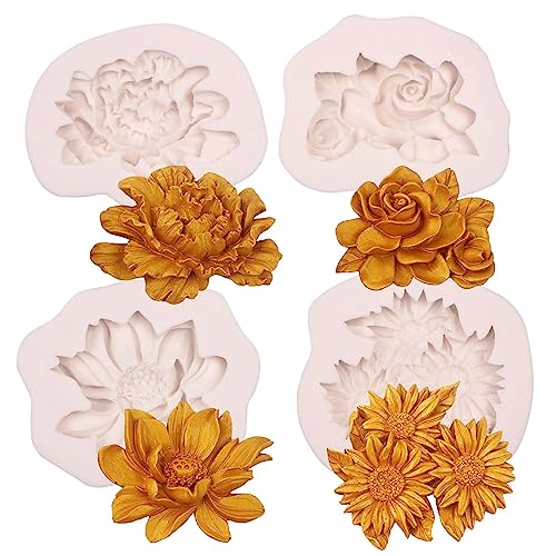 Silicone Cake & Craft Molds Set - 4 Pcs Floral Fondant, Soap & Clay Molds