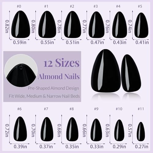 Black Short Almond Press On Nails Kit - 240pcs Fake Nails with Adhesive & Tools