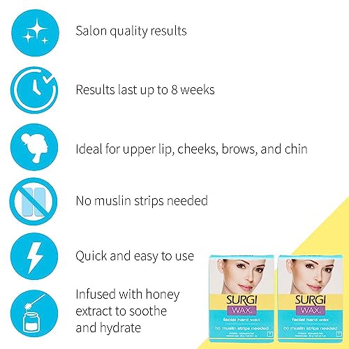 Facial Hard Wax Hair Remover - No Strips Needed, 3-Pack