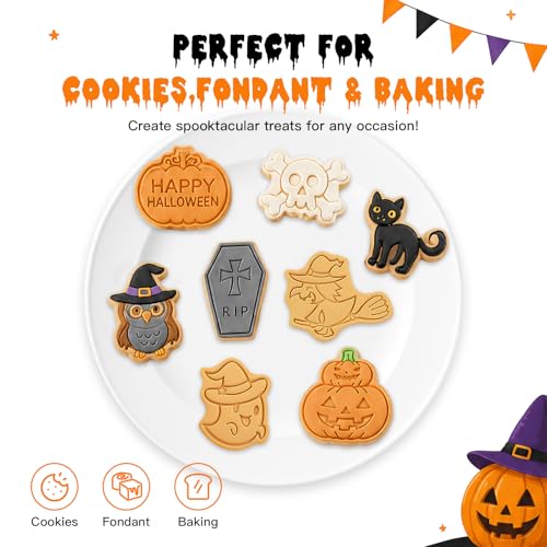 Halloween Cookie Cutters Set 8pcs, Cartoon Biscuit Molds for Cookies & Crafts